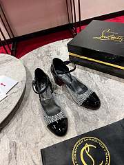 Okify Christian Louboutin Black Patent Mary Jane Shoes With Rhinestone 5.5cm - 1
