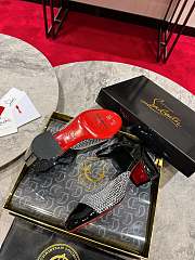 Okify Christian Louboutin Black Patent Mary Jane Shoes With Rhinestone 5.5cm - 2