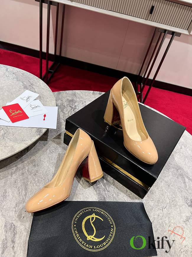 Okify Christian Louboutin Beige Patent Platform High Heels 8.5cm - 1