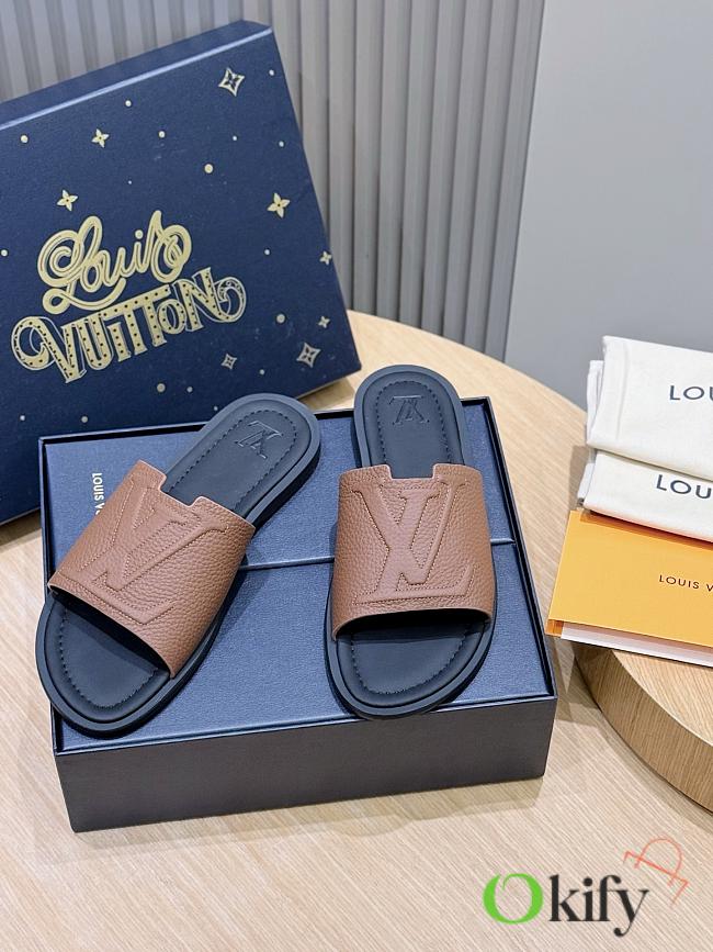 Okify Louis Vuitton Portofino Black And Brown Men Slides - 1