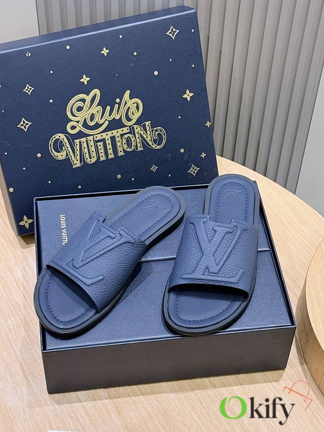 Okify Louis Vuitton Portofino Dark Blue Men Slides - 1