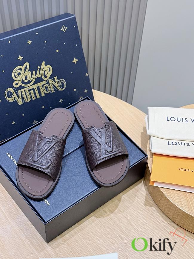 Okify Louis Vuitton Portofino Dark Brown Men Slides - 1