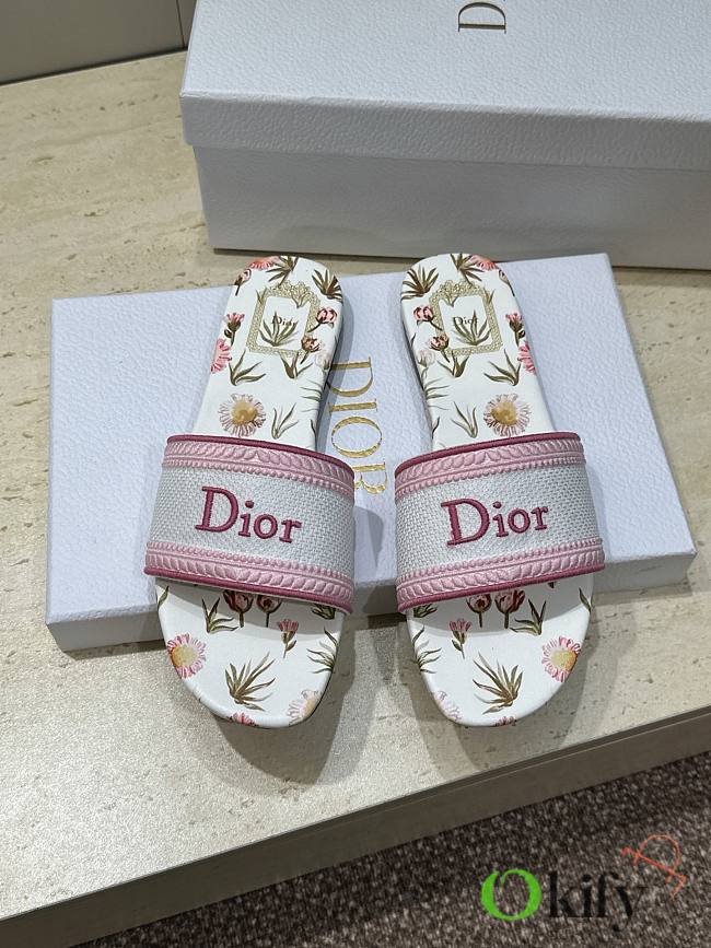 Okify Dior Dway Pink Flower Women Slides - 1