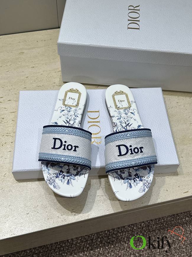 Okify Dior Dway Blue Flower Women Slides - 1
