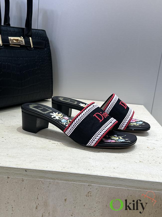 Okify Dior Dway Black Flower High Heel Sandals 4.5cm - 1