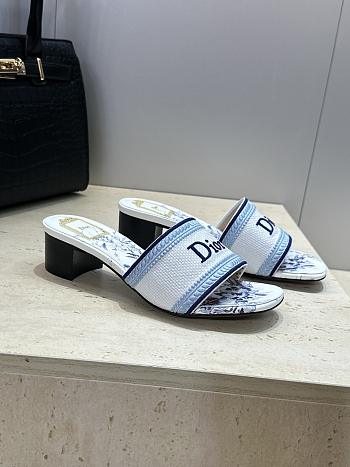 Okify Dior Dway Blue Flower High Heel Sandals 4.5cm