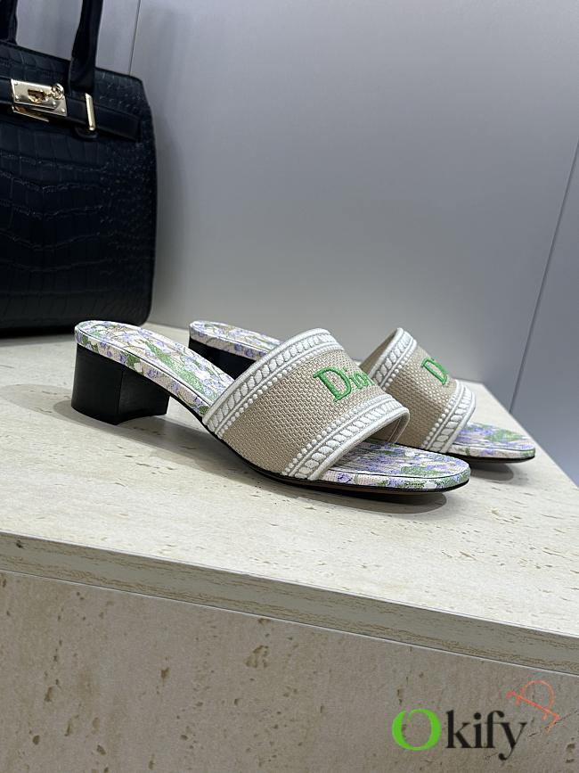 Okify Dior Dway Green Flower High Heel Sandals 4.5cm - 1