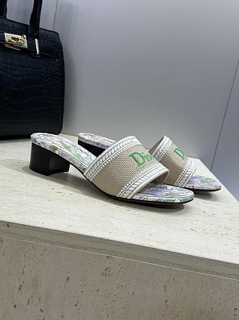 Okify Dior Dway Green Flower High Heel Sandals 4.5cm