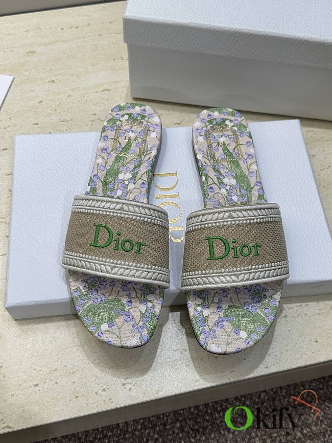 Okify Dior Dway Green Flower Women Slides - 1