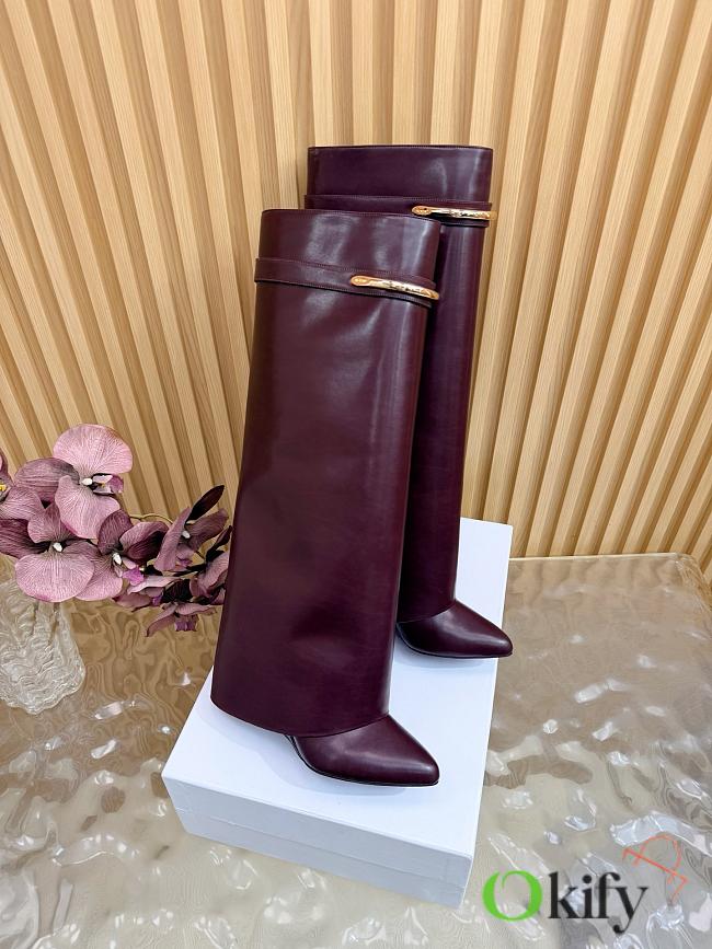 Okify Givenchy Shark Red Burgundy Long Women Boots 9cm - 1