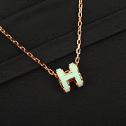 Okify Hermes Green H Charm Rose Gold Necklace  - 6