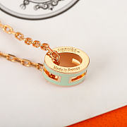 Okify Hermes Green H Charm Rose Gold Necklace  - 4