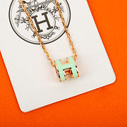 Okify Hermes Green H Charm Rose Gold Necklace  - 3