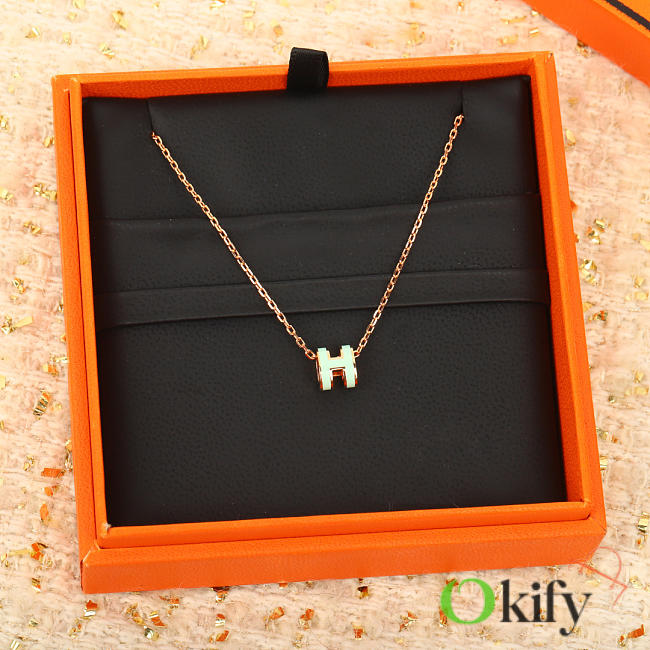 Okify Hermes Green H Charm Rose Gold Necklace  - 1