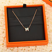 Okify Hermes Green H Charm Rose Gold Necklace  - 1
