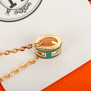 Okify Hermes Dark Green H Charm Rose Gold Necklace  - 6