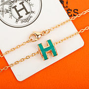 Okify Hermes Dark Green H Charm Rose Gold Necklace  - 5
