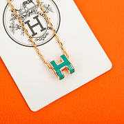 Okify Hermes Dark Green H Charm Rose Gold Necklace  - 3