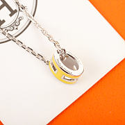 Okify Hermes Yellow H Charm Silver Necklace  - 4
