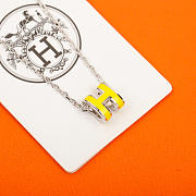 Okify Hermes Yellow H Charm Silver Necklace  - 3