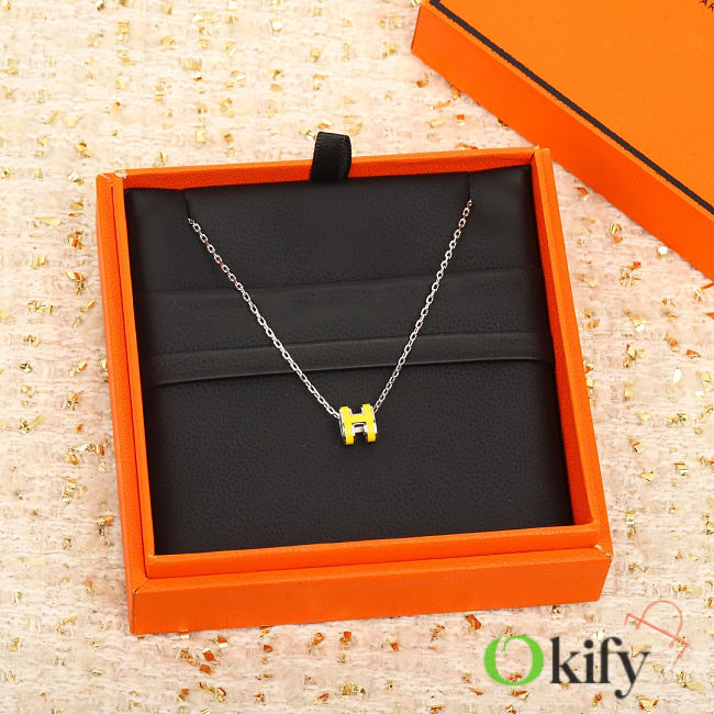 Okify Hermes Yellow H Charm Silver Necklace  - 1