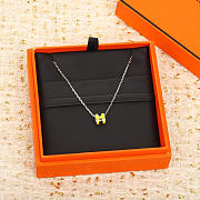 Okify Hermes Yellow H Charm Silver Necklace  - 1