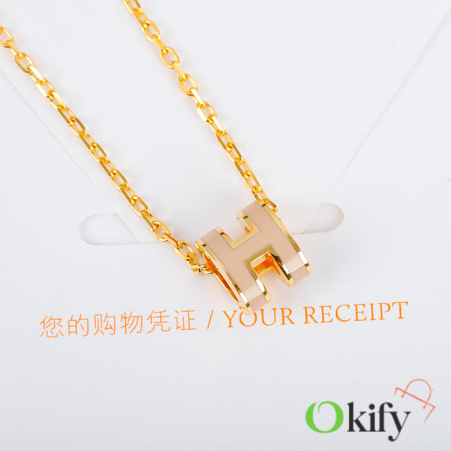 Okify Hermes Beige H Charm Gold Necklace  - 1