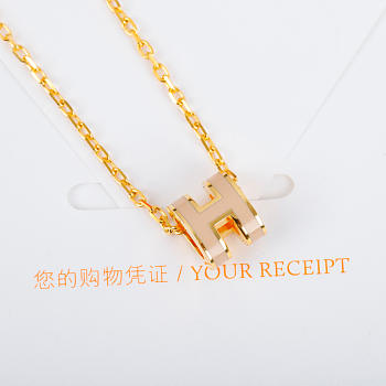 Okify Hermes Beige H Charm Gold Necklace 