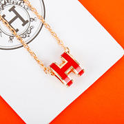 Okify Hermes Red H Charm Rose Gold Necklace  - 4