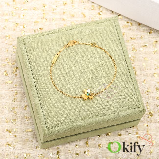 Okify VCA Flower Gold Bracelet With Green Bud  - 1