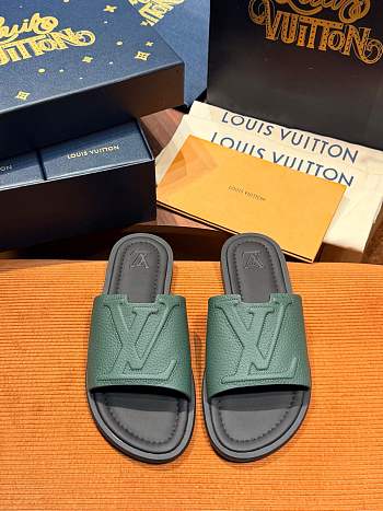Okify Louis Vuitton Dark Green Men Slides 