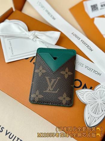 Okify Louis Vuitton Brown And Green Magnet Card Holder 9.5x6.5x0.5cm