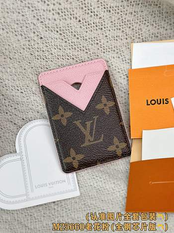 Okify Louis Vuitton Brown And Light Pink Magnet Card Holder 9.5x6.5x0.5cm