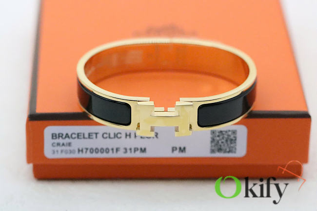 Okify Hermes Clic H Gold Bracelet In Black - 1