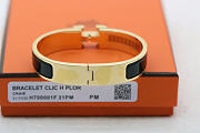 Okify Hermes Clic H Gold Bracelet In Black - 3