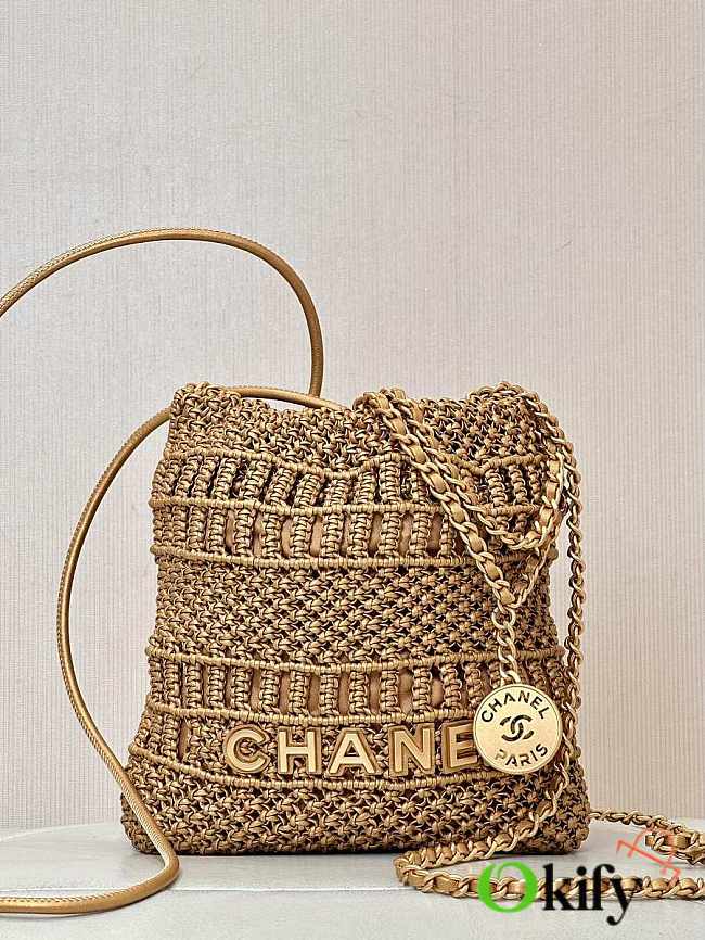 Okify CC 22 Gold Metallic With Calfskin Macrame Bag 20x19x6cm - 1