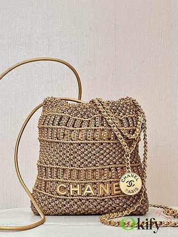 Okify CC 22 Gold Metallic With Calfskin Macrame Bag 20x19x6cm
