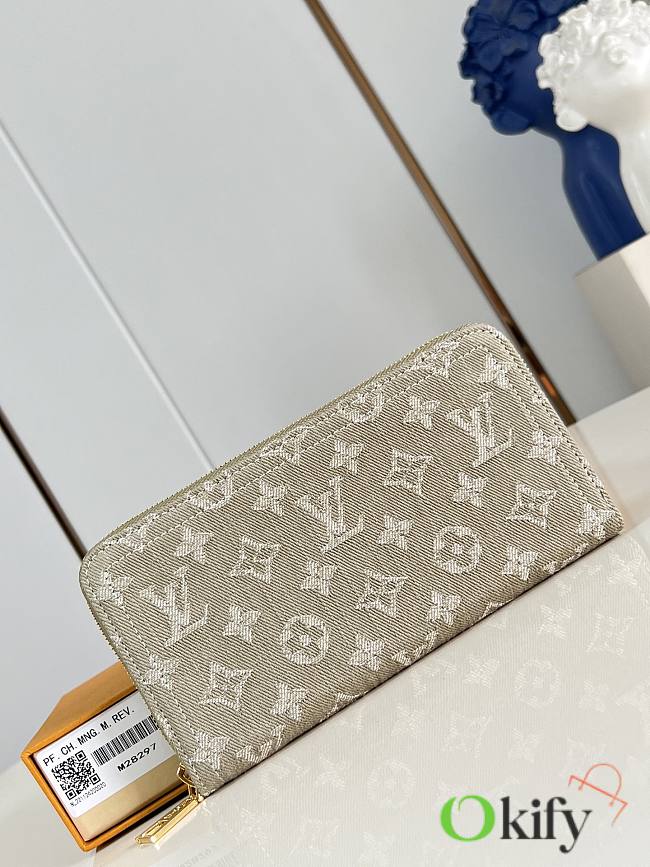 Okify Louis Vuitton Denim Kaki Green Long Zippy Wallet M28297 19.5x10.5x2.5cm - 1