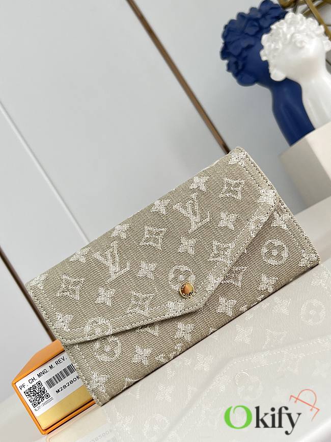 Okify Louis Vuitton Sarah Denim Kaki Green Wallet M28280 19x10.5x2cm - 1