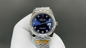 Okify Rolex Datejust Silver Watch Dark Blue Face With Diamonds 36mm
