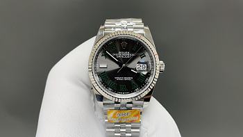 Okify Rolex Silver Watch Black Face Green Dial 36mm 