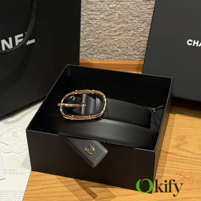 Okify CC Black Plain Belt Silver Hardware 3cm - 1