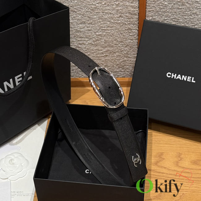 Okify CC Black Grain Belt Silver Hardware 3cm - 1