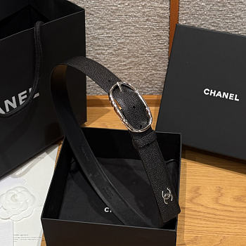 Okify CC Black Grain Belt Silver Hardware 3cm