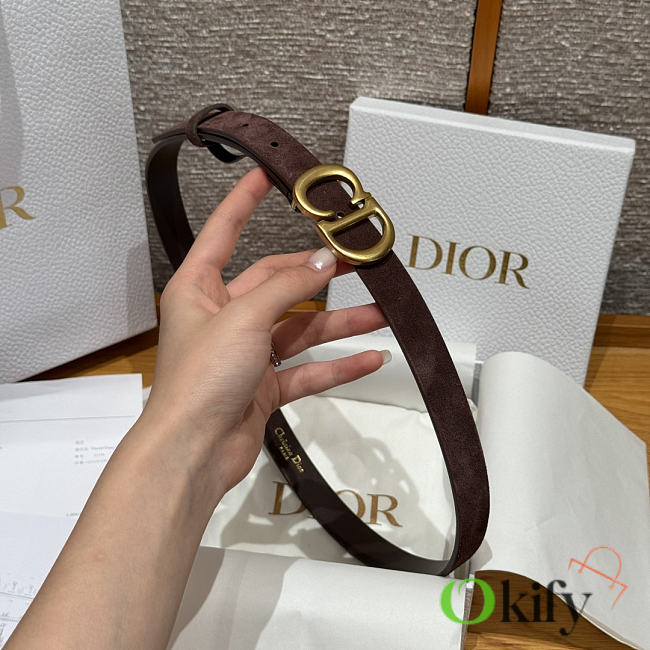Okify Dior Dark Brown Suede Belt 2cm - 1