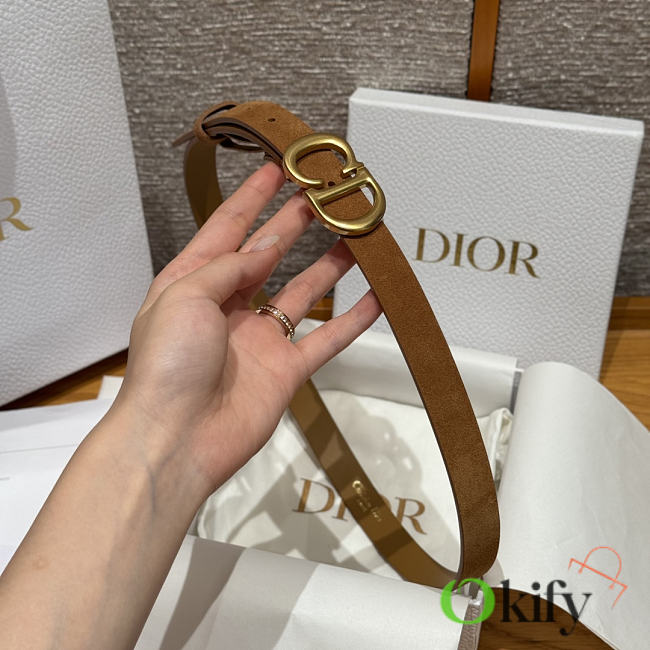 Okify Dior Brown Suede Belt 2cm - 1