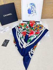 Okify CC Flower Blue Silk Square Scarf 90x90cm - 2