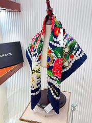 Okify CC Flower Blue Silk Square Scarf 90x90cm - 5