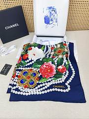 Okify CC Flower Blue Silk Square Scarf 90x90cm - 6