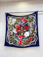 Okify CC Flower Blue Silk Square Scarf 90x90cm - 1